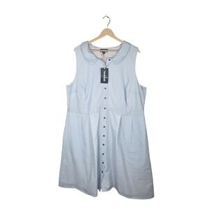 ModCloth Seersucker Shirt Dress Womens 24 Blue Stripe Cotton Lined Button Front